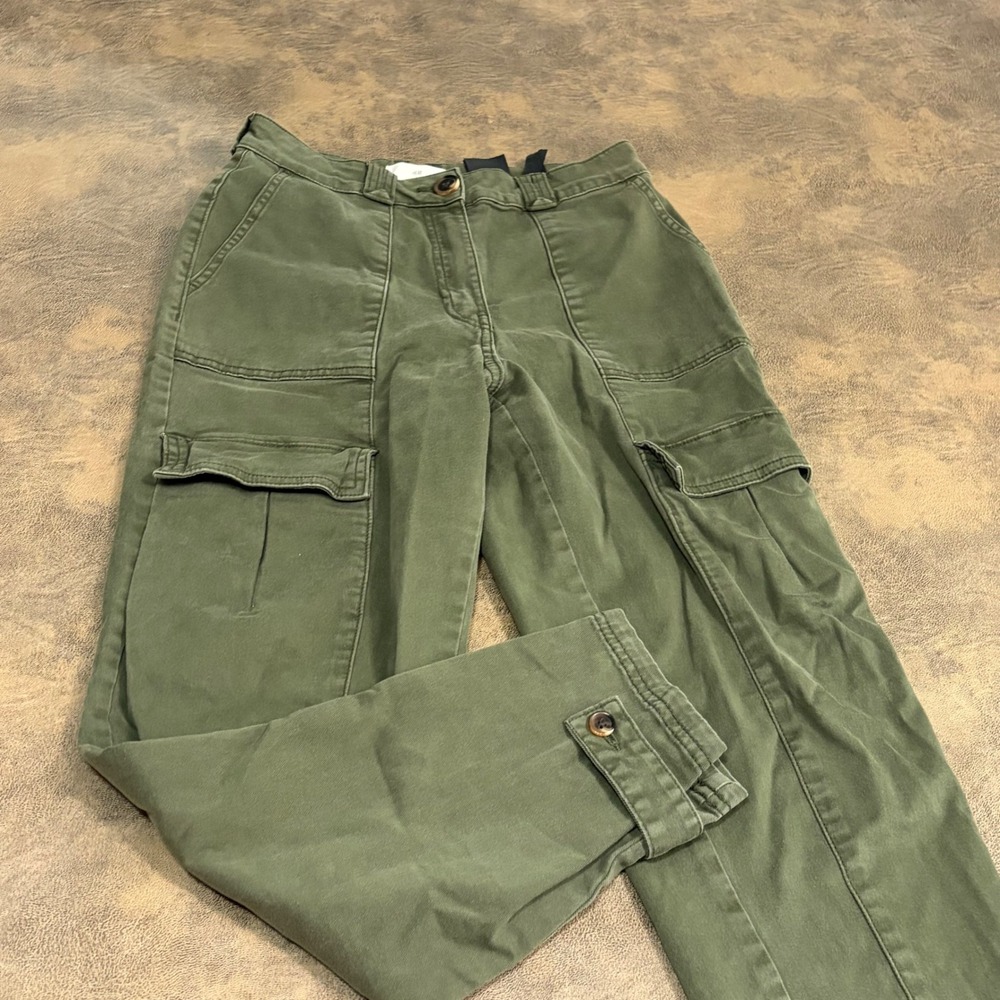 H&M Cargo Pants Womens Size 2 Olive Green High Rise Utility Straight Leg 1357